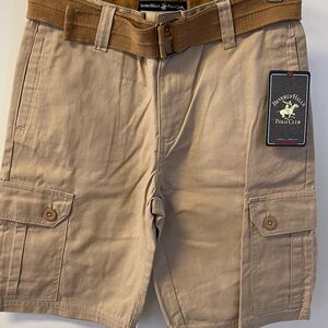 Beverly Hills Polo Club Boys Tan  Cargo Shorts with Belt Sz 12 NWT